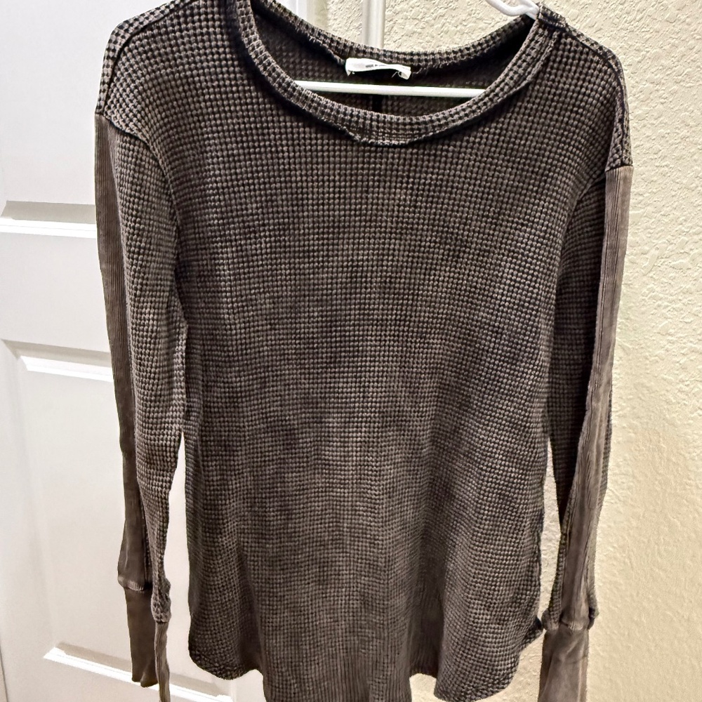Zenana Black Distressed Waffle Top